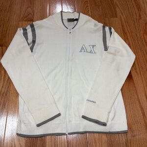 Armani Exchange Cream and Gray Zip-Up Sweater
